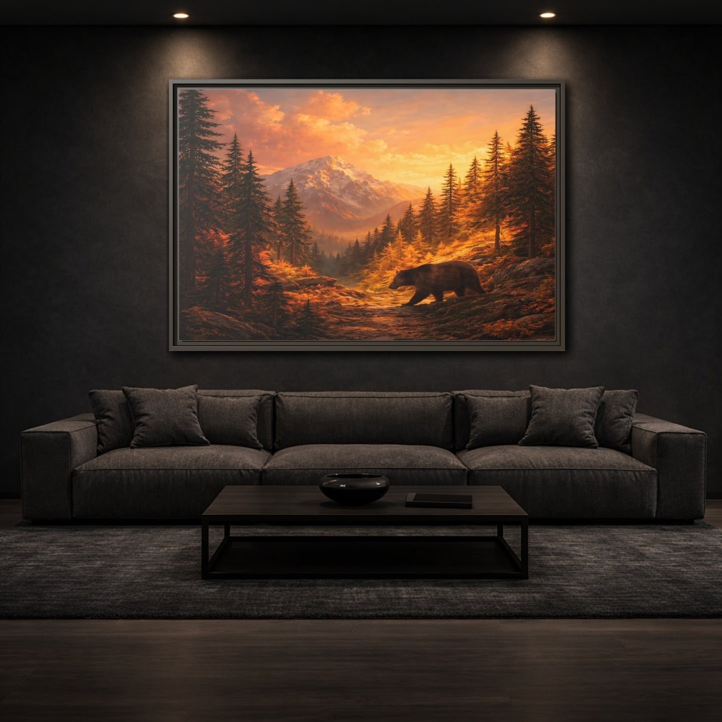 Mockup 2. Nature Bear Golden Bear Landscape shown as stretched canvas wall art