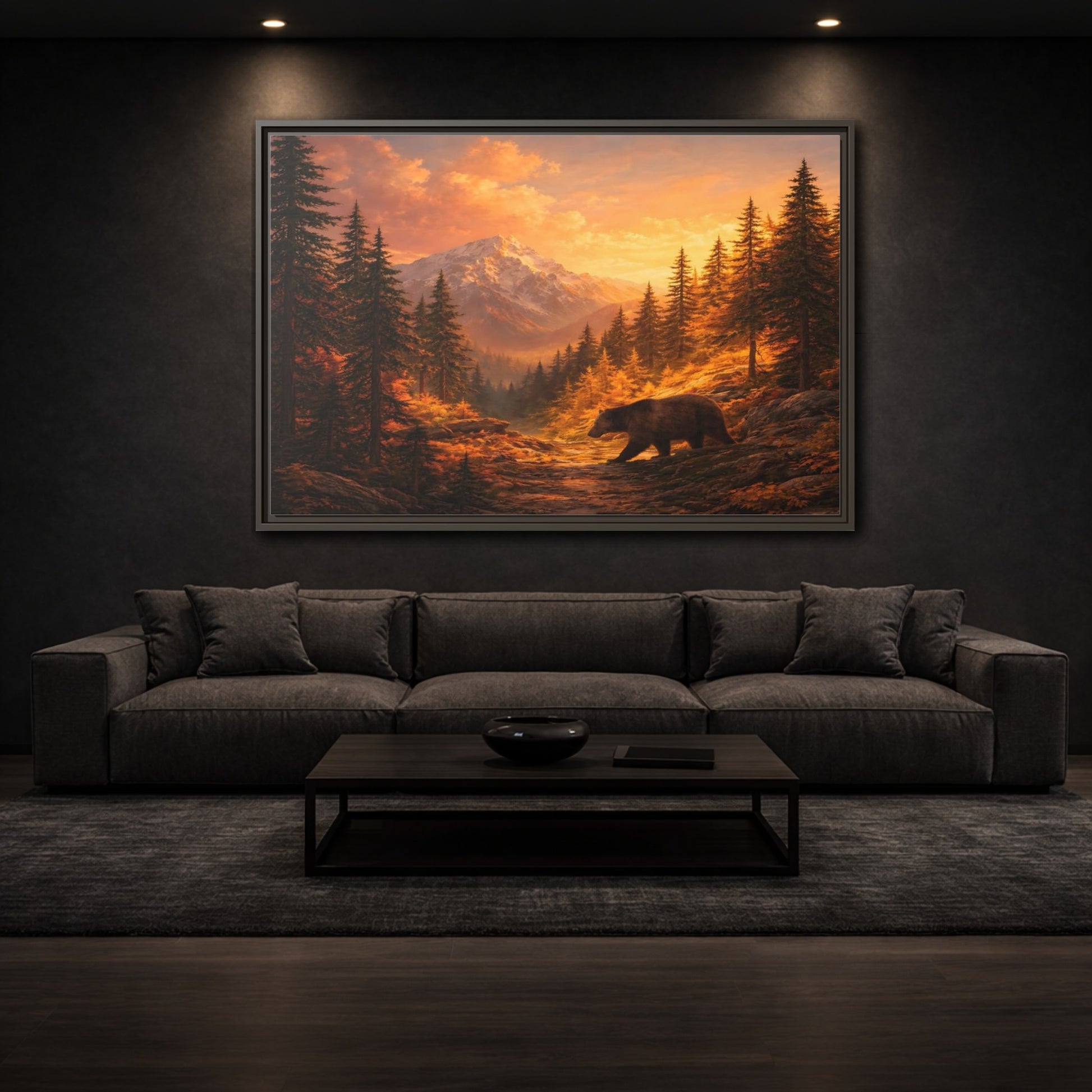 Mockup 2. Nature Bear Golden Bear Landscape shown as stretched canvas wall art