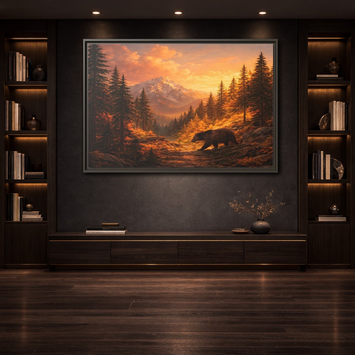 Mockup 3. Nature Bear Golden Bear Landscape shown as stretched canvas wall art