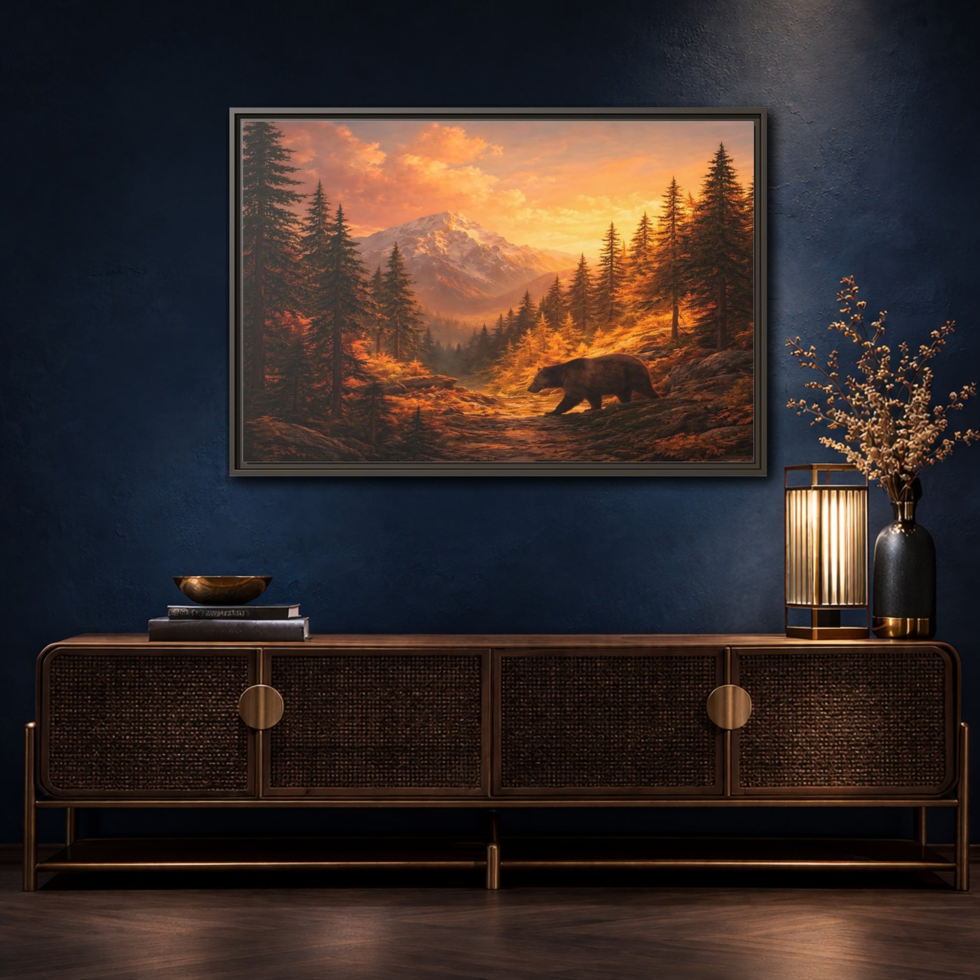 Mockup 4. Nature Bear Golden Bear Landscape shown as stretched canvas wall art
