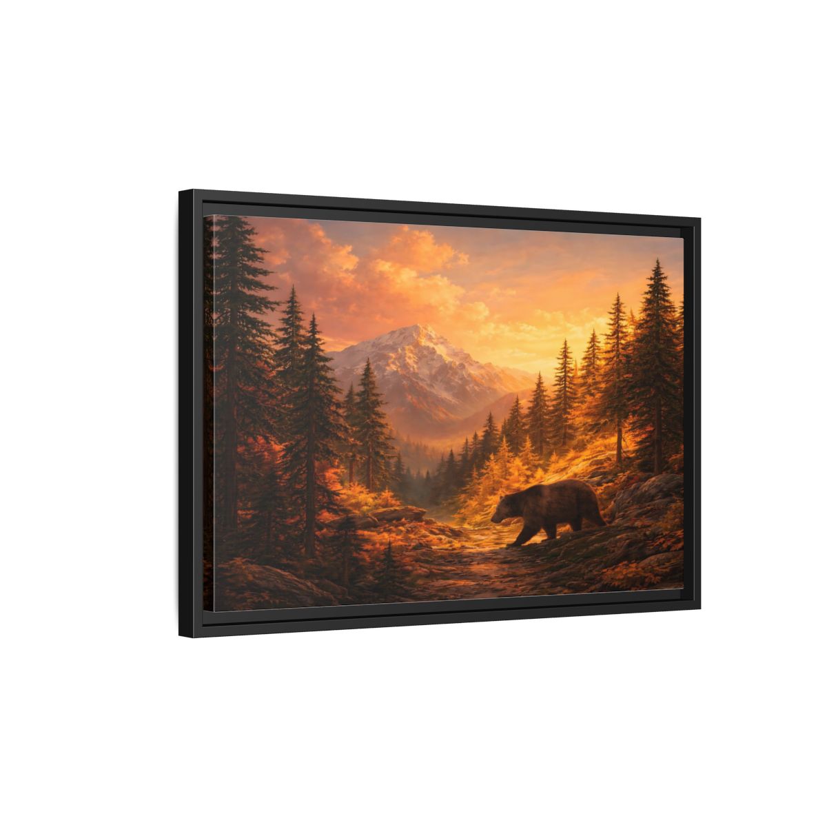 Side Mockup 3. Nature Bear Golden Bear Landscape shown as stretched canvas wall art