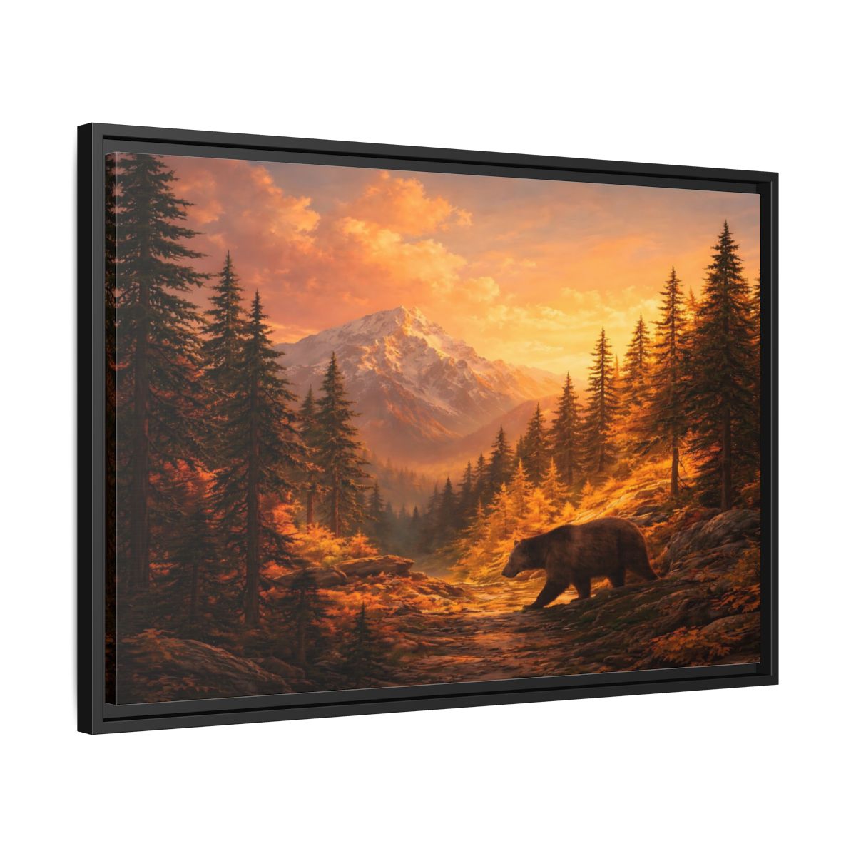 Side Mockup 14. Nature Bear Golden Bear Landscape shown as stretched canvas wall art