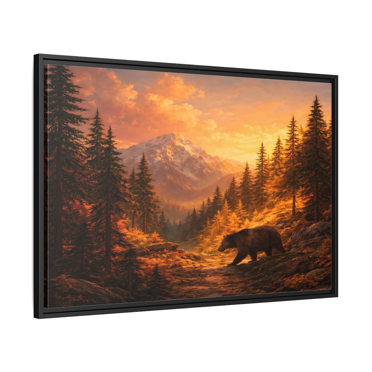 Side Mockup 13. Nature Bear Golden Bear Landscape shown as stretched canvas wall art