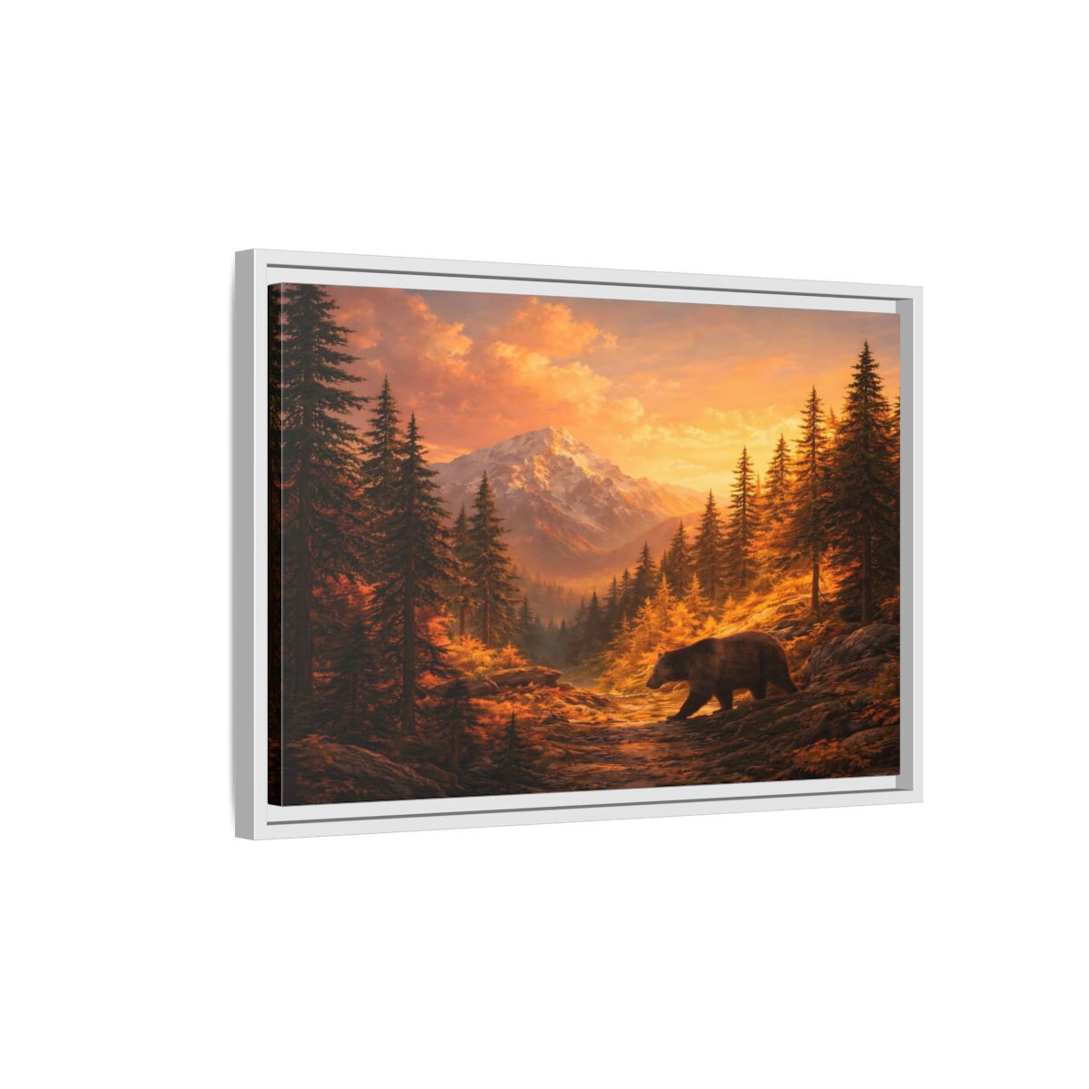 Side Mockup 1. Nature Bear Golden Bear Landscape shown as stretched canvas wall art