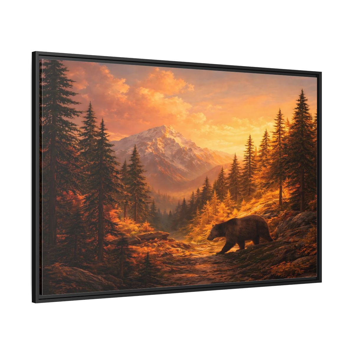 Side Mockup 12. Nature Bear Golden Bear Landscape shown as stretched canvas wall art