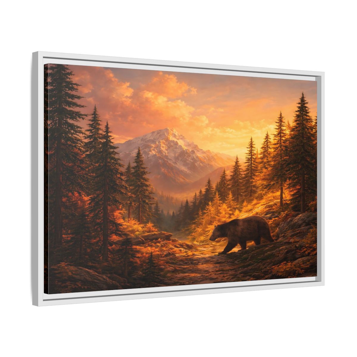 Side Mockup 10. Nature Bear Golden Bear Landscape shown as stretched canvas wall art