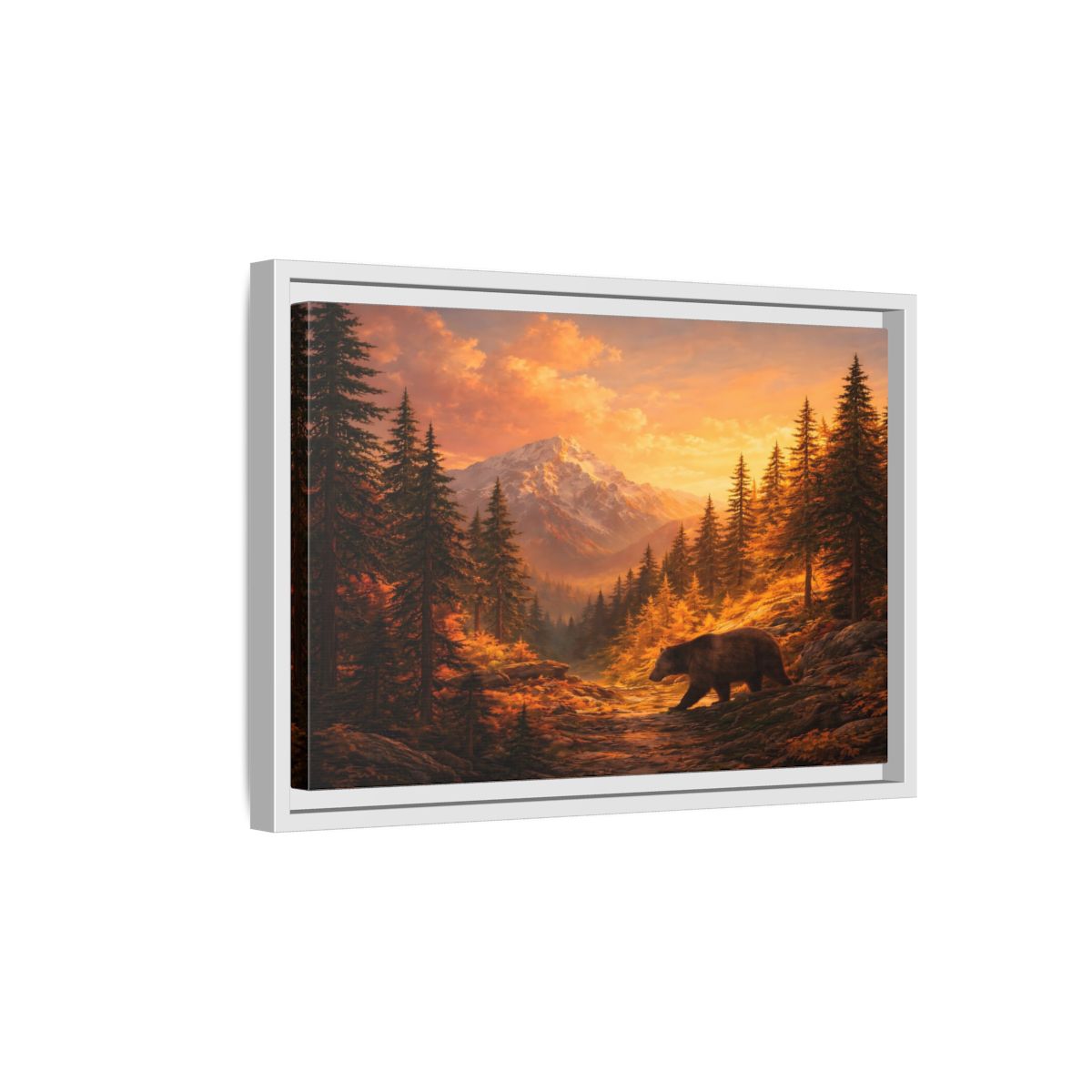 Side Mockup 4. Nature Bear Golden Bear Landscape shown as stretched canvas wall art