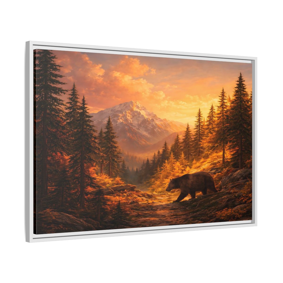 Side Mockup 8. Nature Bear Golden Bear Landscape shown as stretched canvas wall art
