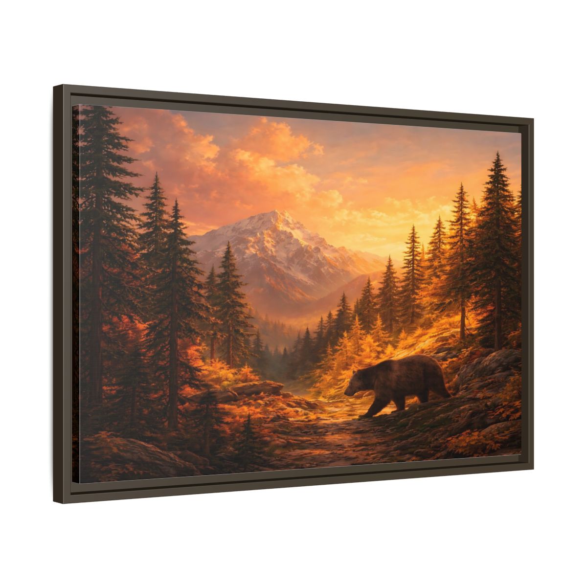 Side Mockup 11. Nature Bear Golden Bear Landscape shown as stretched canvas wall art