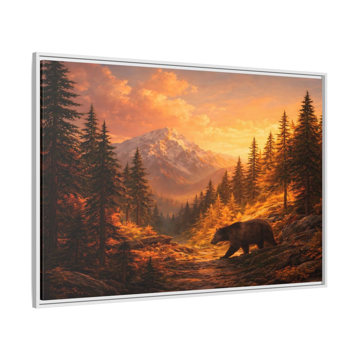 Side Mockup 7. Nature Bear Golden Bear Landscape shown as stretched canvas wall art