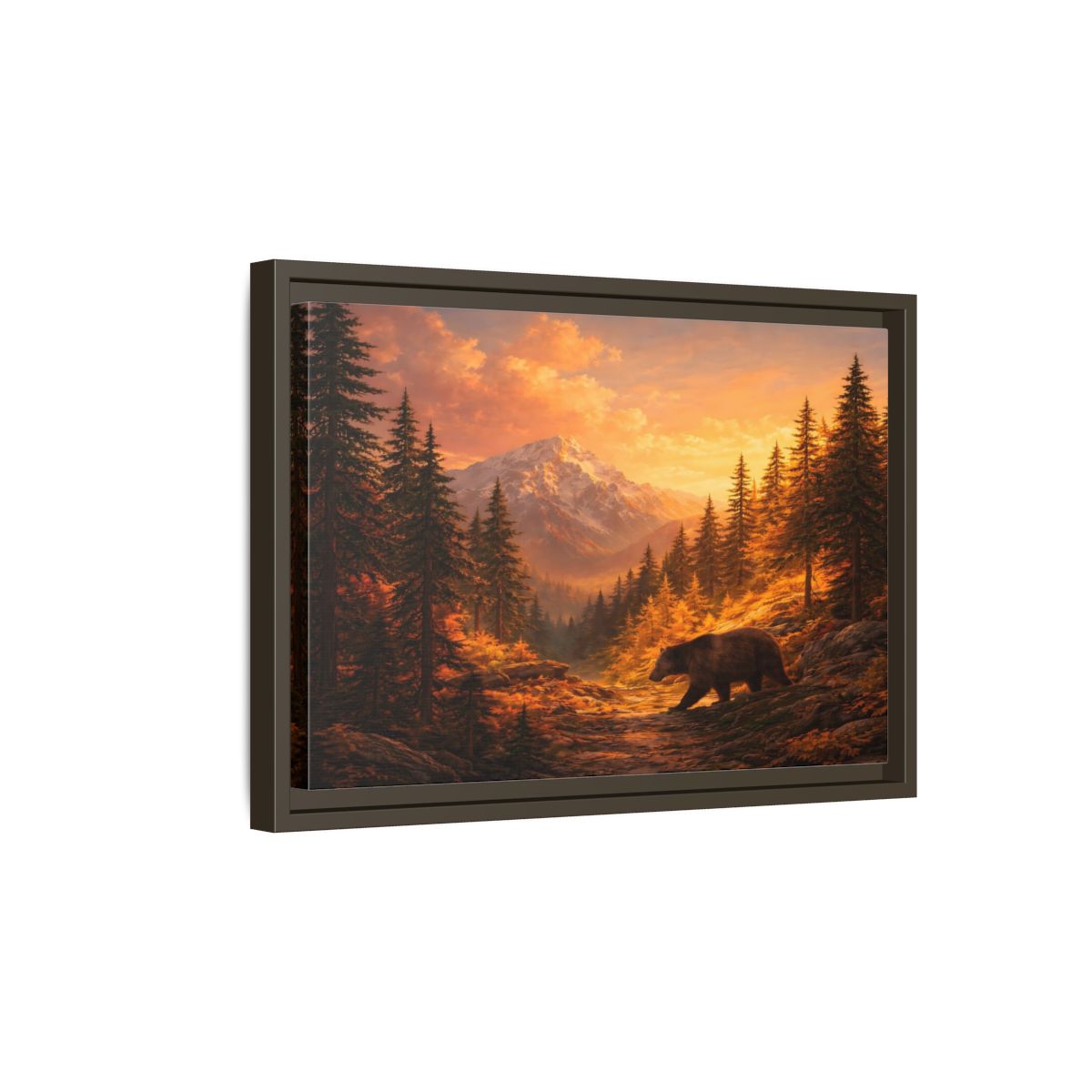 Side Mockup 5. Nature Bear Golden Bear Landscape shown as stretched canvas wall art