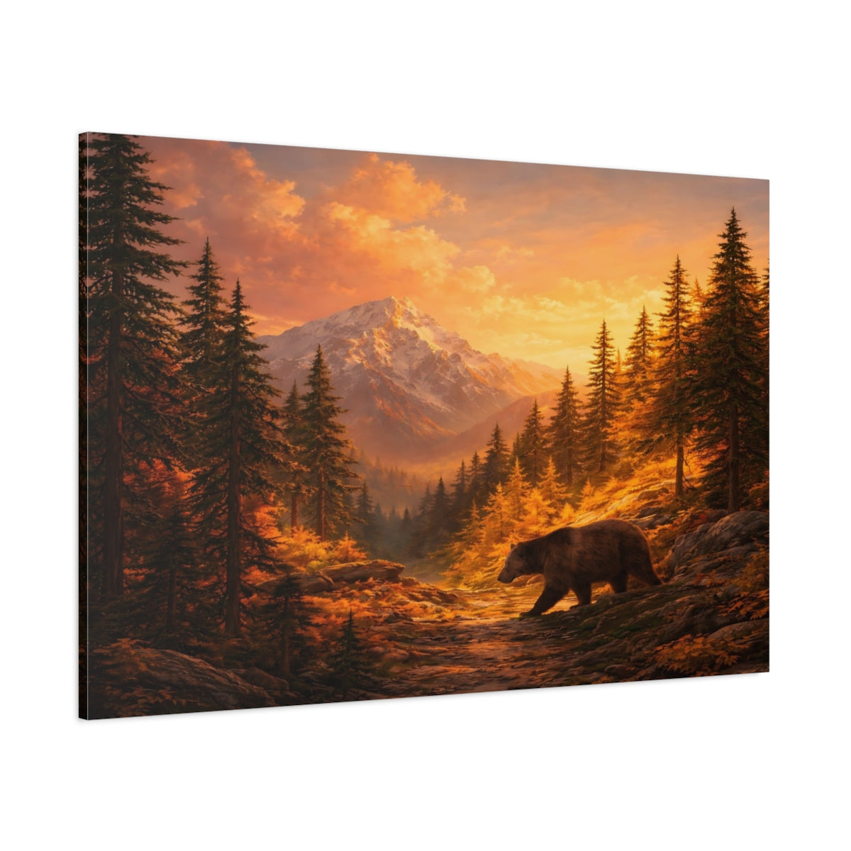 Nature Bear Orange Mountain Bear shown as stretched canvas wall art