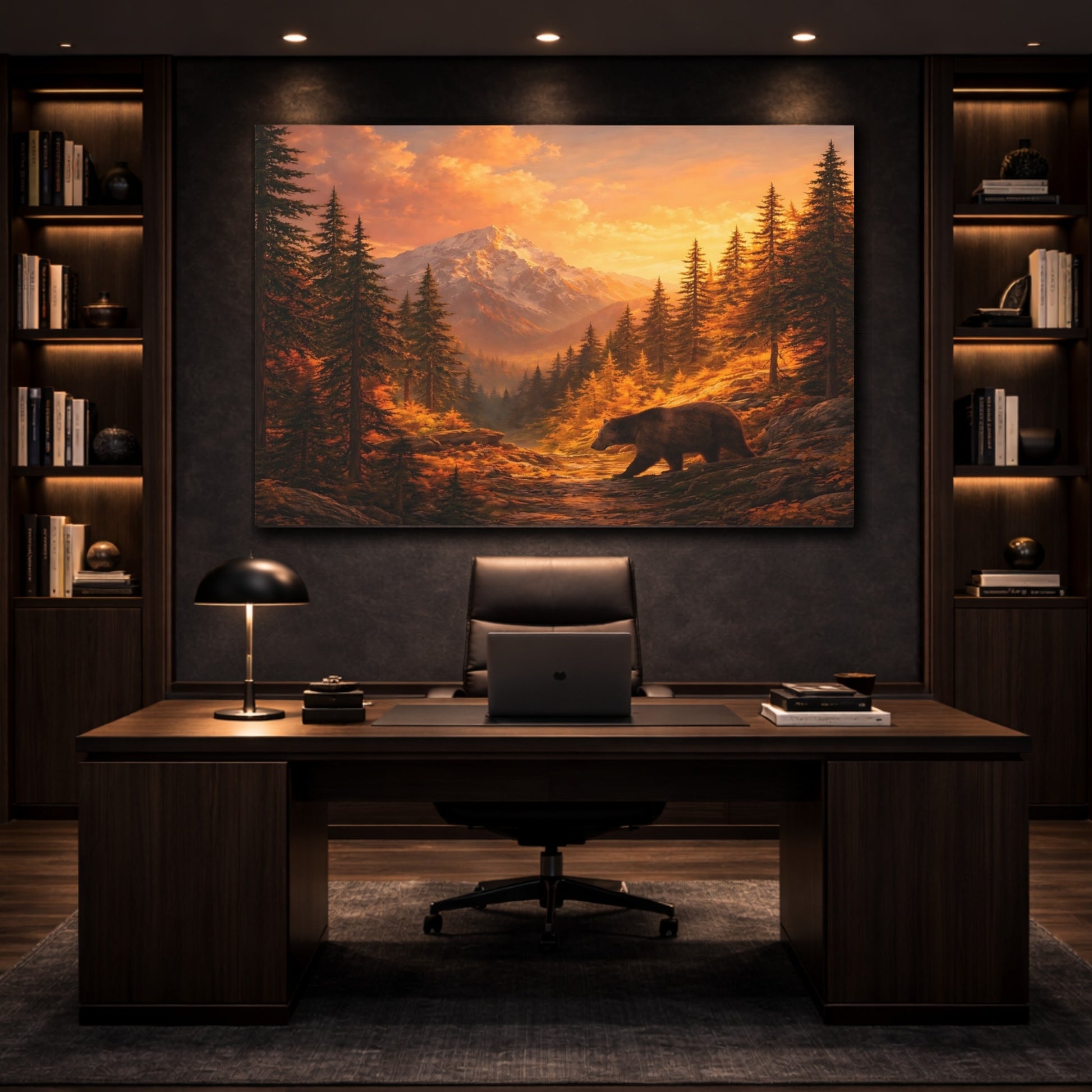 Nature Bear Orange Mountain Bear shown as front canvas room wall art