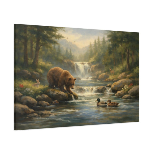 Nature Bear Wildlife Landscape shown as stretched canvas wall art