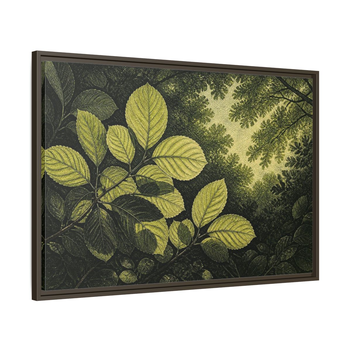 Main Mockup. Nature Beech Leaf Canopy shown as framed canvas print