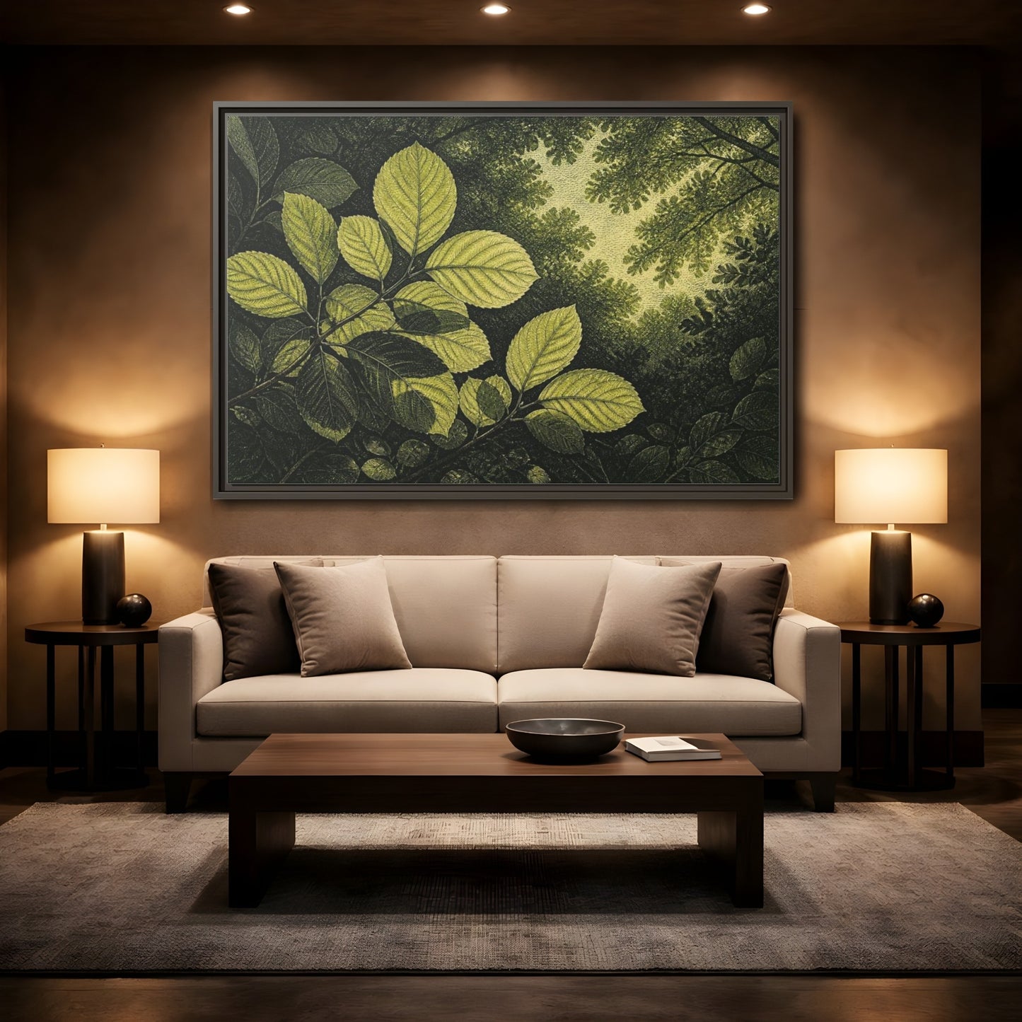 Mockup 2. Nature Beech Leaf Canopy shown as framed canvas print