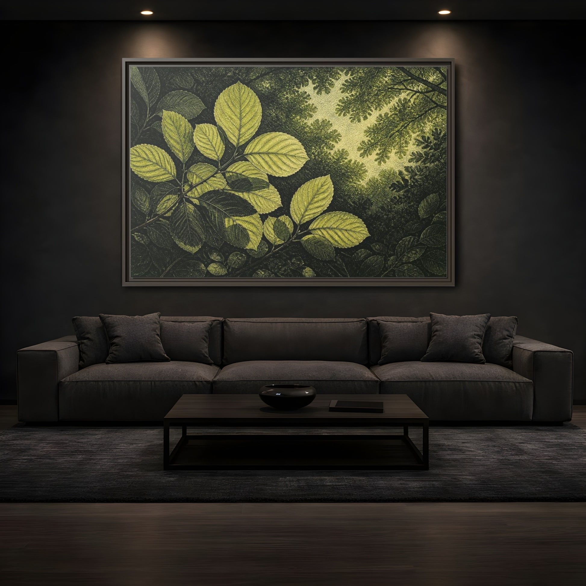 Mockup 3. Nature Beech Leaf Canopy shown as framed canvas print
