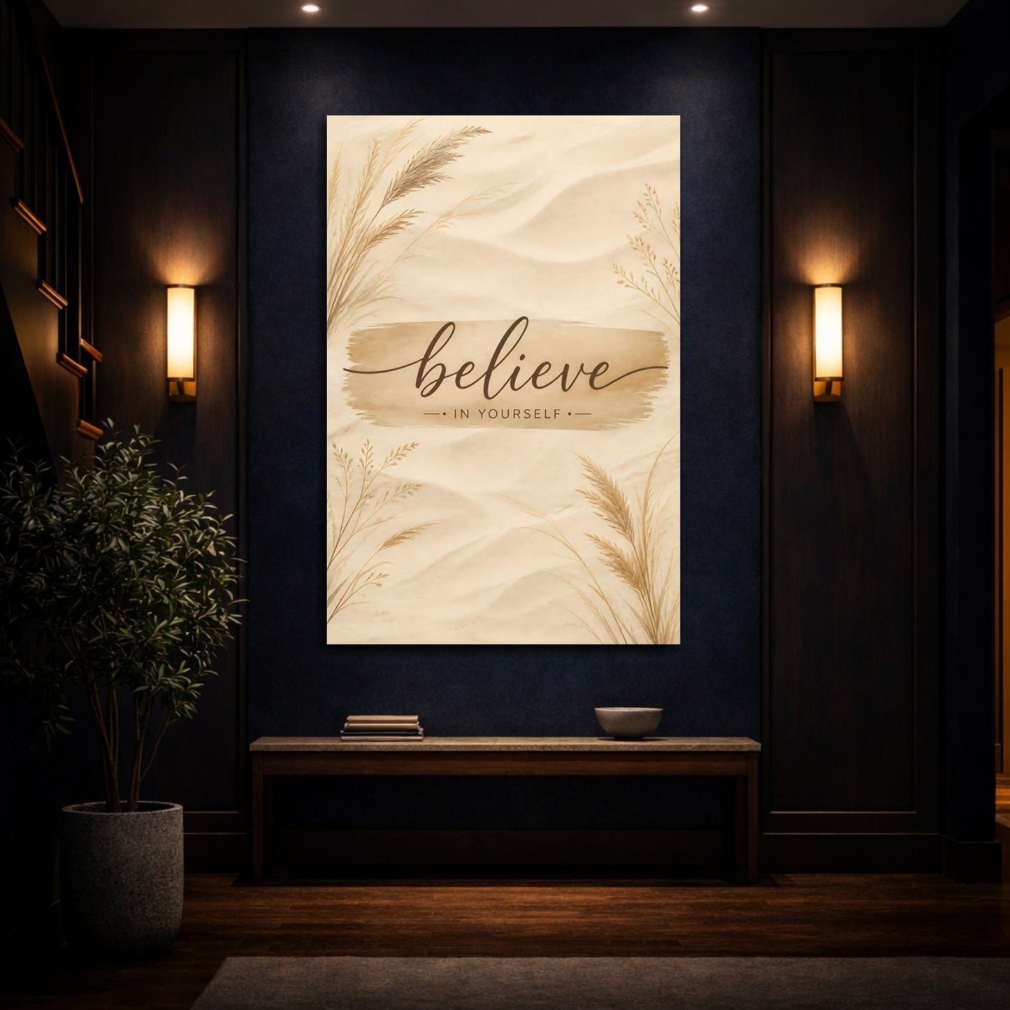 Nature Believe Quote Brown Beige Canvas Wall Art Print – Boho Living Room, Above Fireplace - YesArtYes