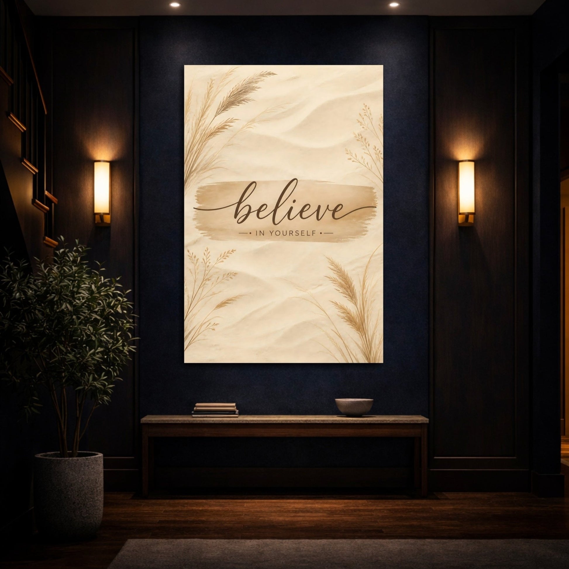 Nature Believe Quote Brown Beige Canvas Wall Art Print – Boho Living Room, Above Fireplace - YesArtYes