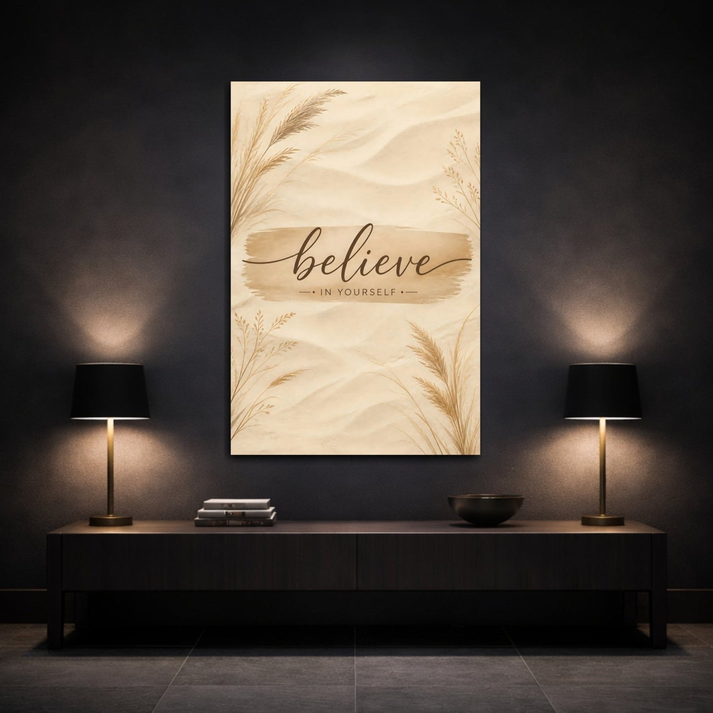 Nature Believe Quote Brown Beige Canvas Wall Art Print – Boho Living Room, Above Fireplace - YesArtYes