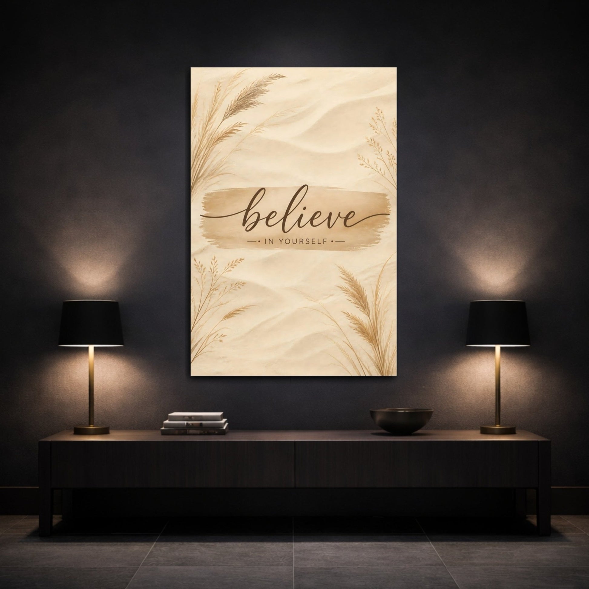 Nature Believe Quote Brown Beige Canvas Wall Art Print – Boho Living Room, Above Fireplace - YesArtYes