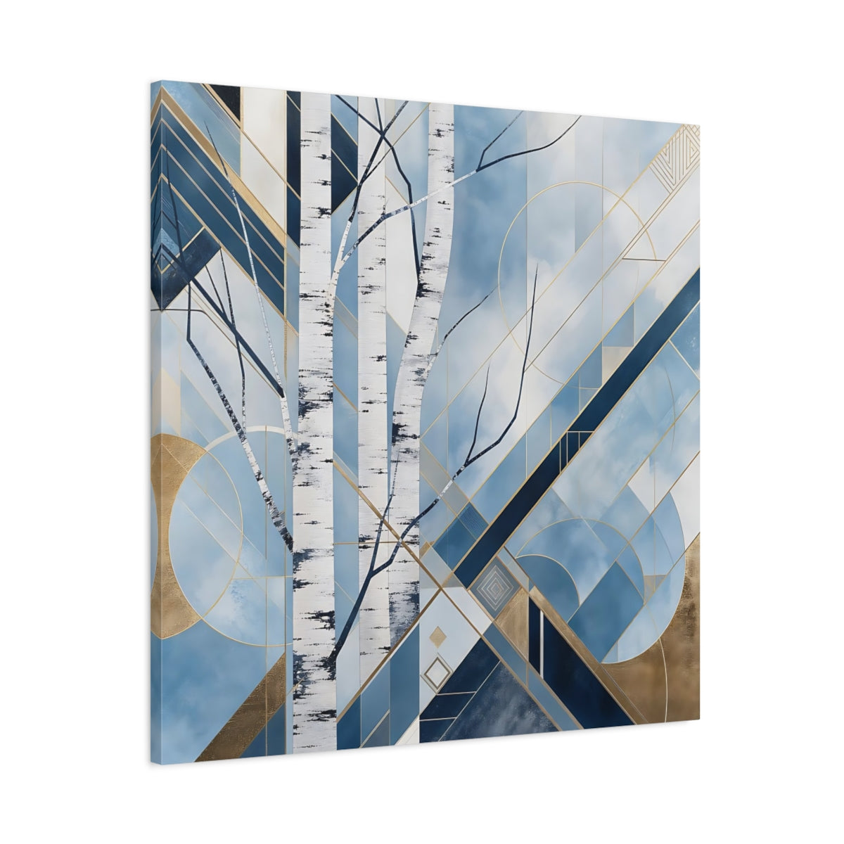 Main Mockup. Nature Birch Trees Blue Gold Birch shown as canvas print