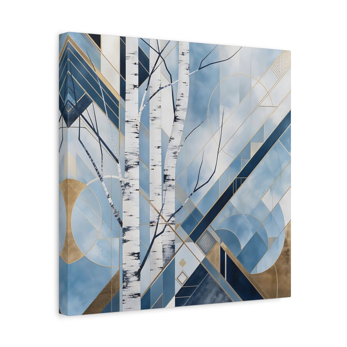 Nature Birch Trees Blue Gold Canvas Print – Art Deco Living Room, Above Sofa - YesArtYes