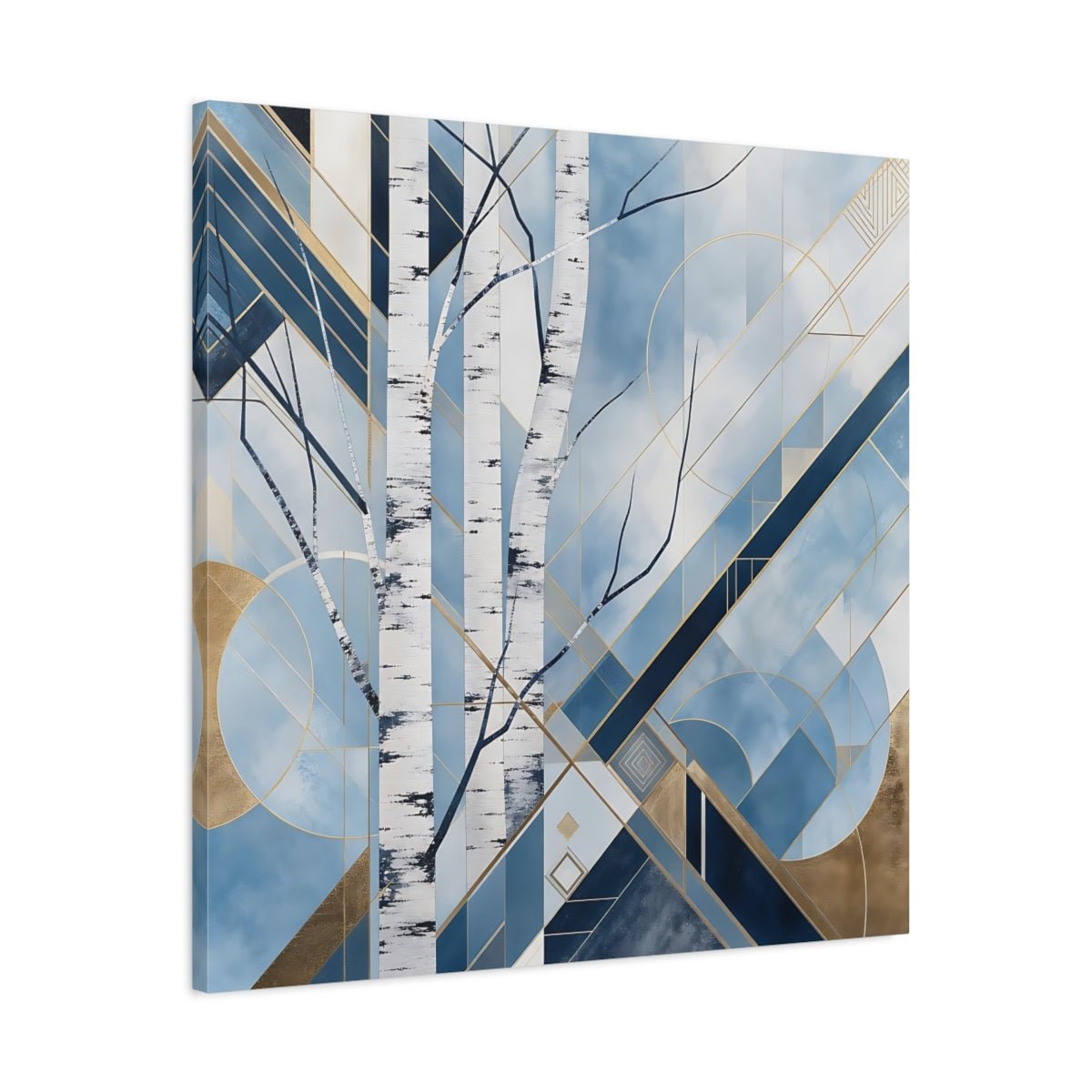 Nature Birch Trees Blue Gold Canvas Print – Art Deco Living Room, Above Sofa - YesArtYes