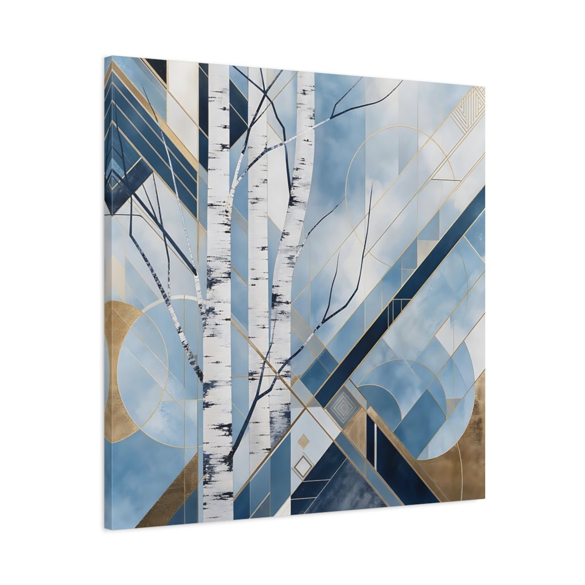 Nature Birch Trees Blue Gold Canvas Print – Art Deco Living Room, Above Sofa - YesArtYes