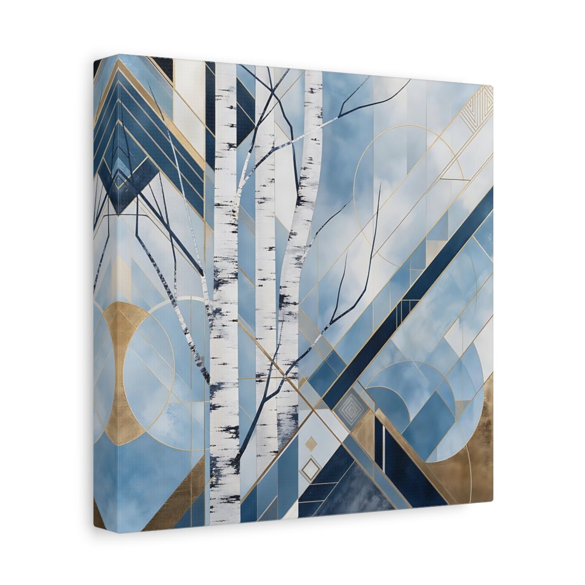 Nature Birch Trees Blue Gold Canvas Print – Art Deco Living Room, Above Sofa - YesArtYes