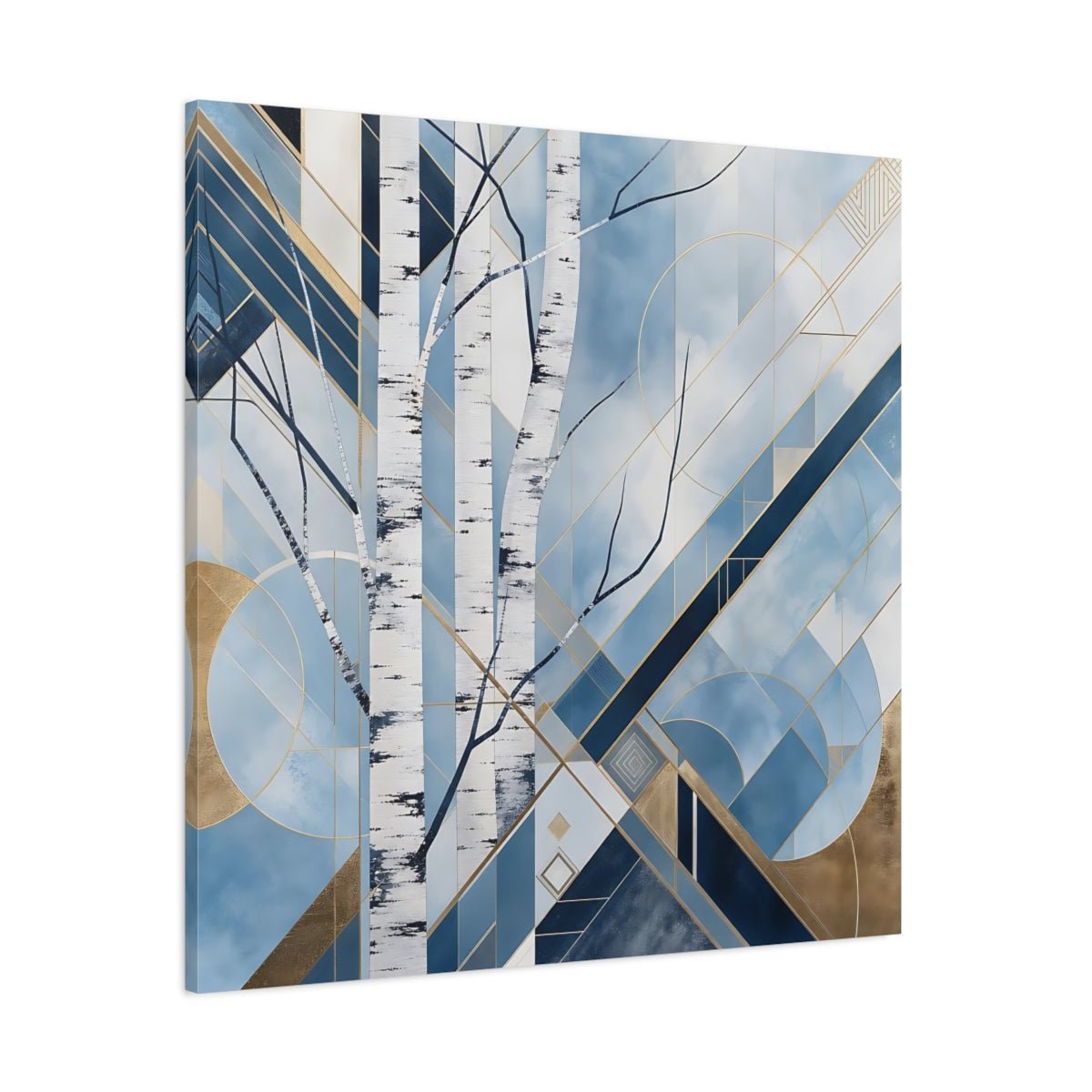 Nature Birch Trees Blue Gold Canvas Print – Art Deco Living Room, Above Sofa - YesArtYes