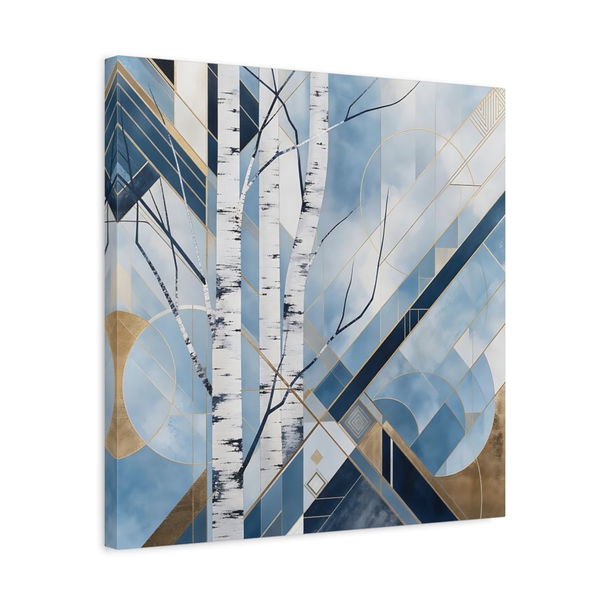 Nature Birch Trees Blue Gold Canvas Print – Art Deco Living Room, Above Sofa - YesArtYes