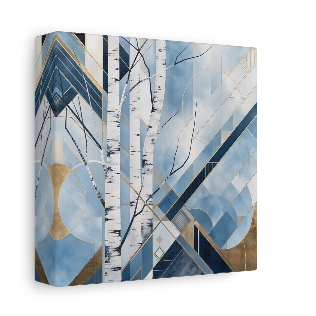 Nature Birch Trees Blue Gold Canvas Print – Art Deco Living Room, Above Sofa - YesArtYes