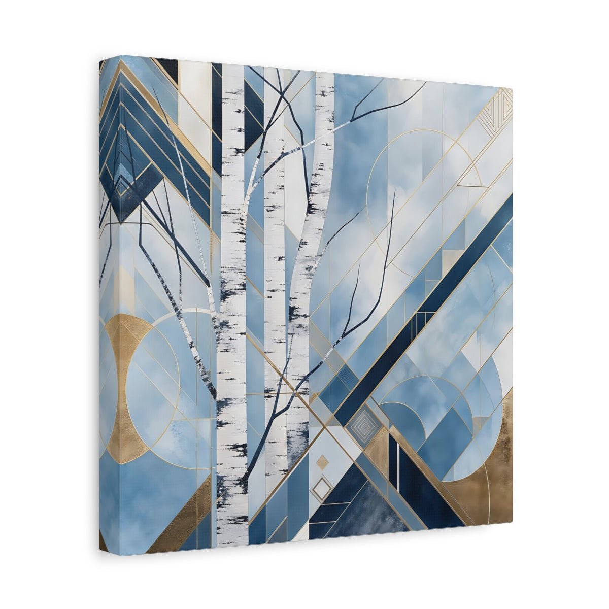 Nature Birch Trees Blue Gold Canvas Print – Art Deco Living Room, Above Sofa - YesArtYes