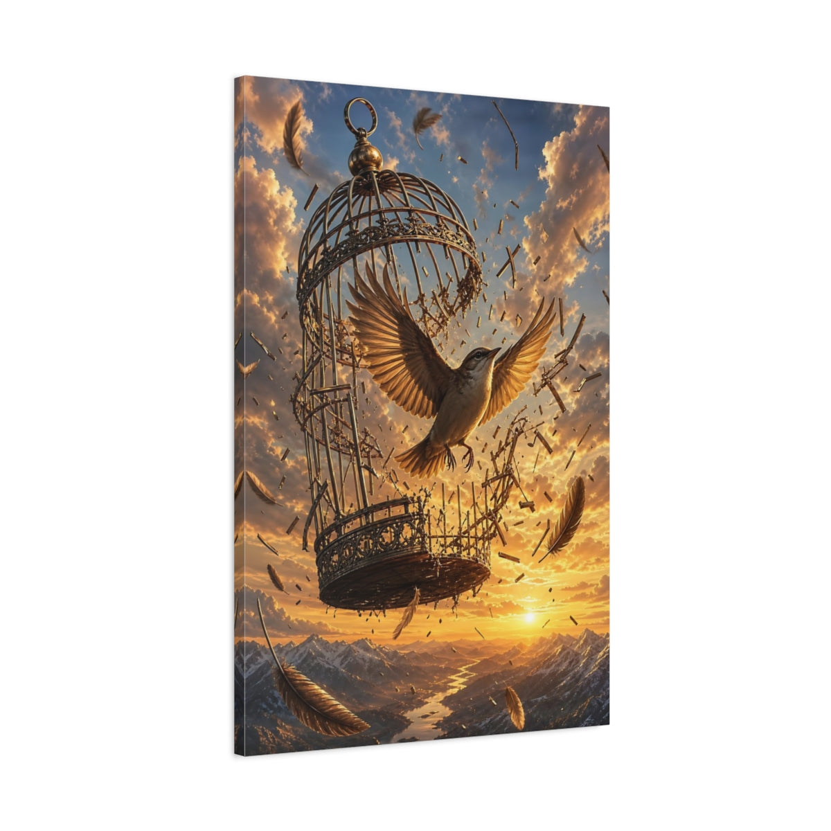 Main Mockup. Nature Bird Bird Freedom Gold shown as stretched canvas wall art