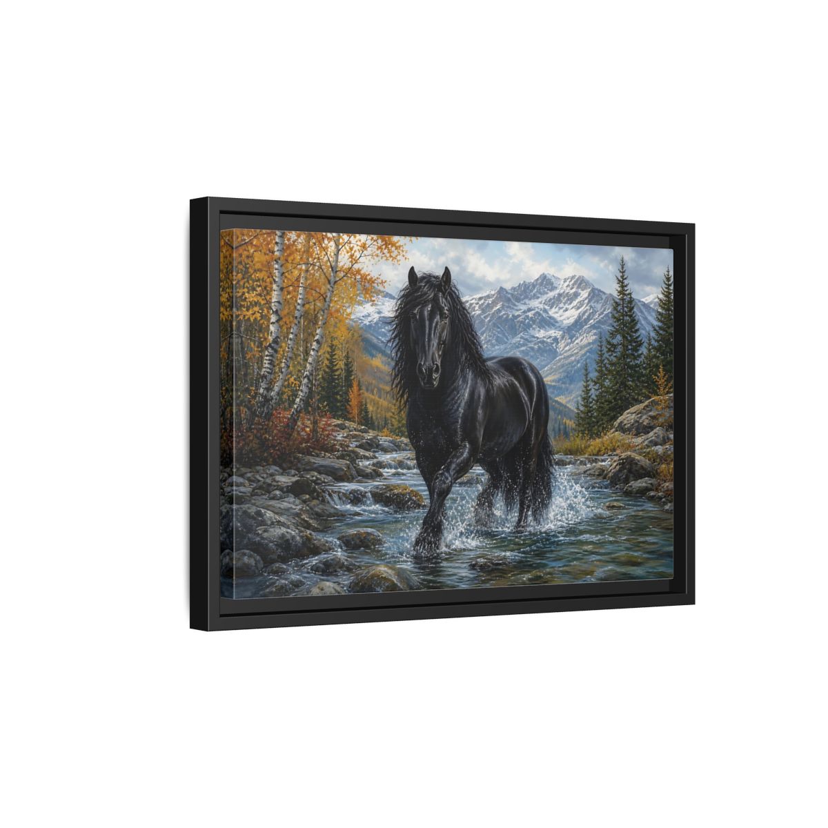 Side Mockup 6. Nature Black Horse Black Horse Autumn shown as stretched canvas wall art