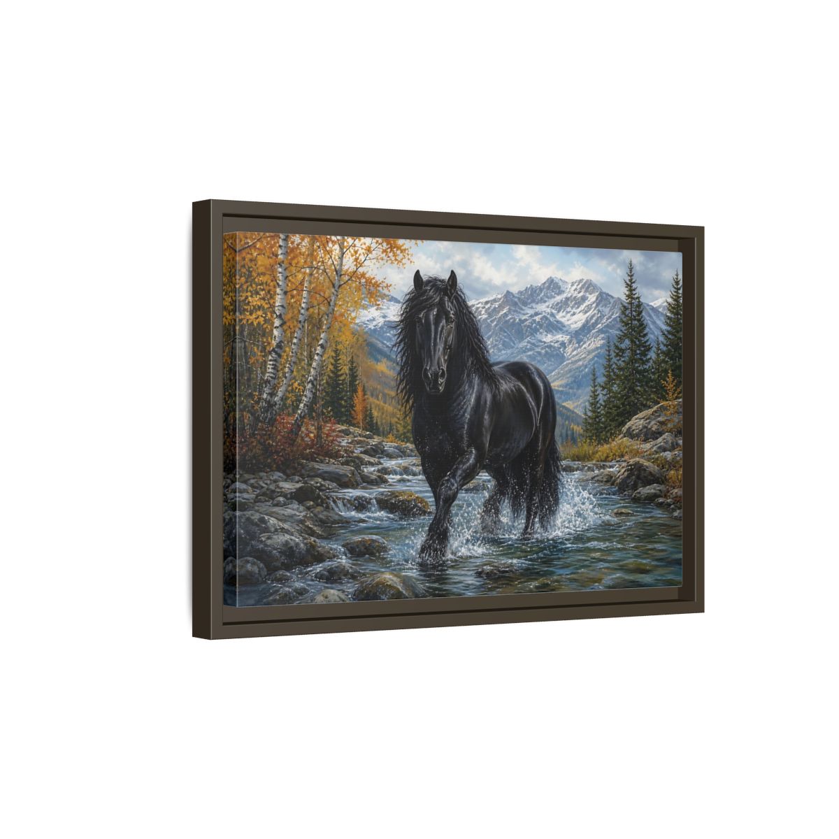 Side Mockup 5. Nature Black Horse Black Horse Autumn shown as stretched canvas wall art