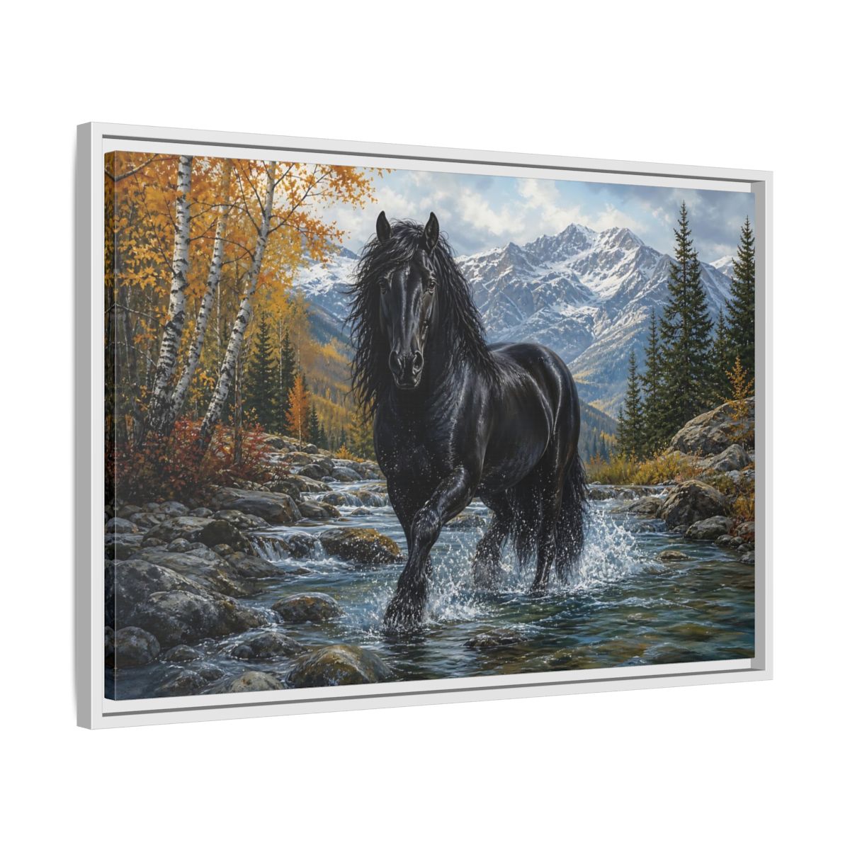 Side Mockup 10. Nature Black Horse Black Horse Autumn shown as stretched canvas wall art