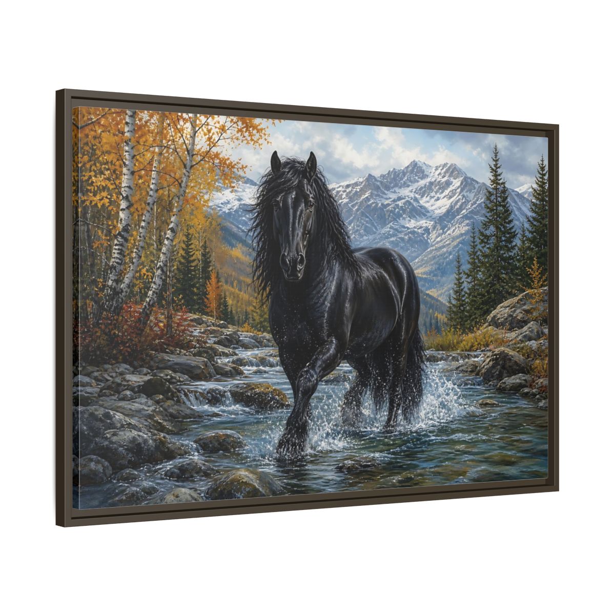 Main Mockup. Nature Black Horse Black Horse Autumn shown as stretched canvas wall art