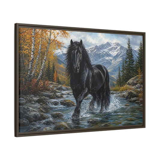 Main Mockup. Nature Black Horse Black Horse Autumn shown as stretched canvas wall art