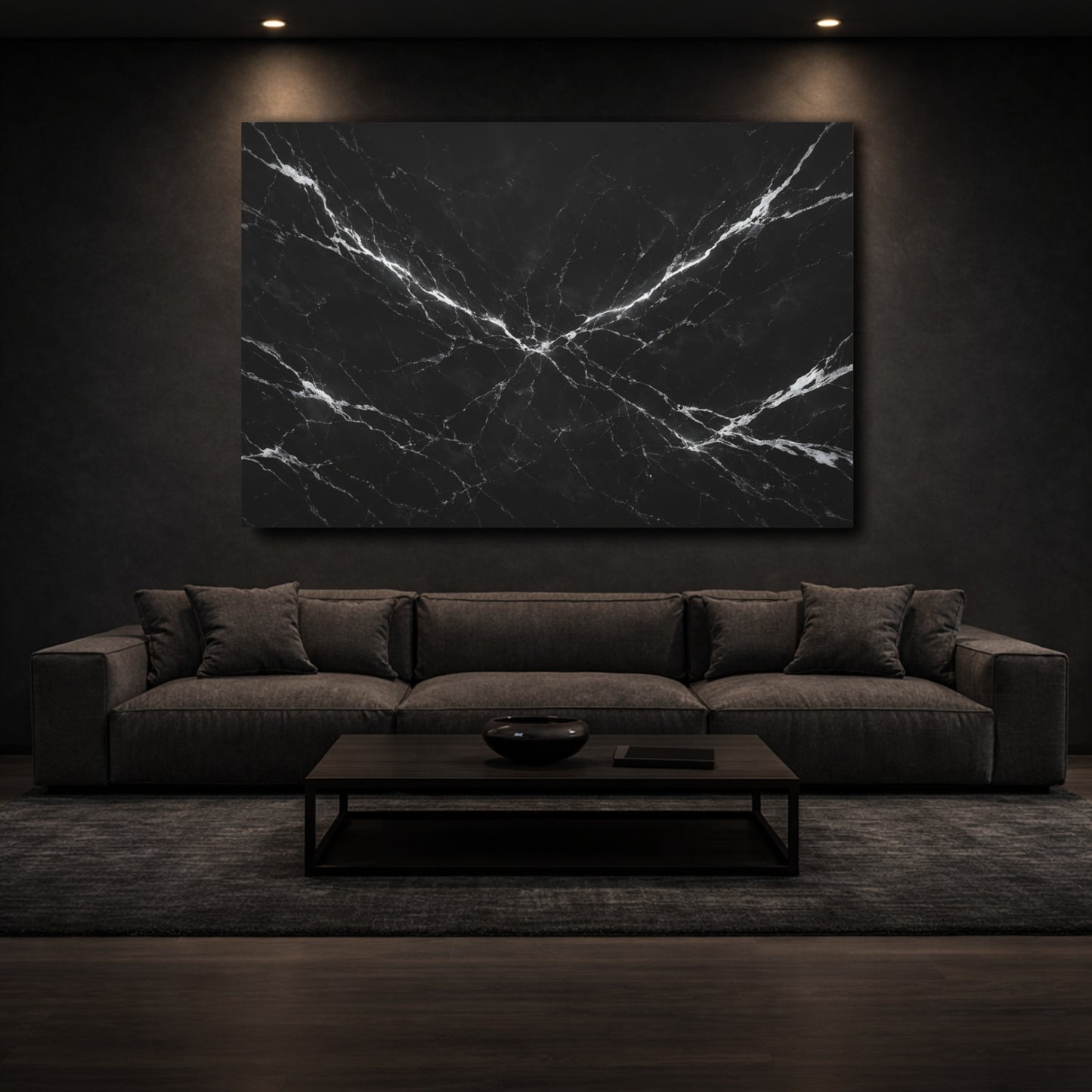 Mockup 2. Nature Black Marble Black And White Marble shown as stretched canvas wall art