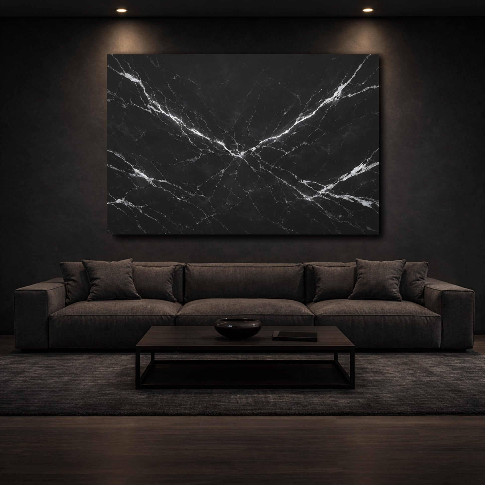 Mockup 2. Nature Black Marble Black And White Marble shown as stretched canvas wall art