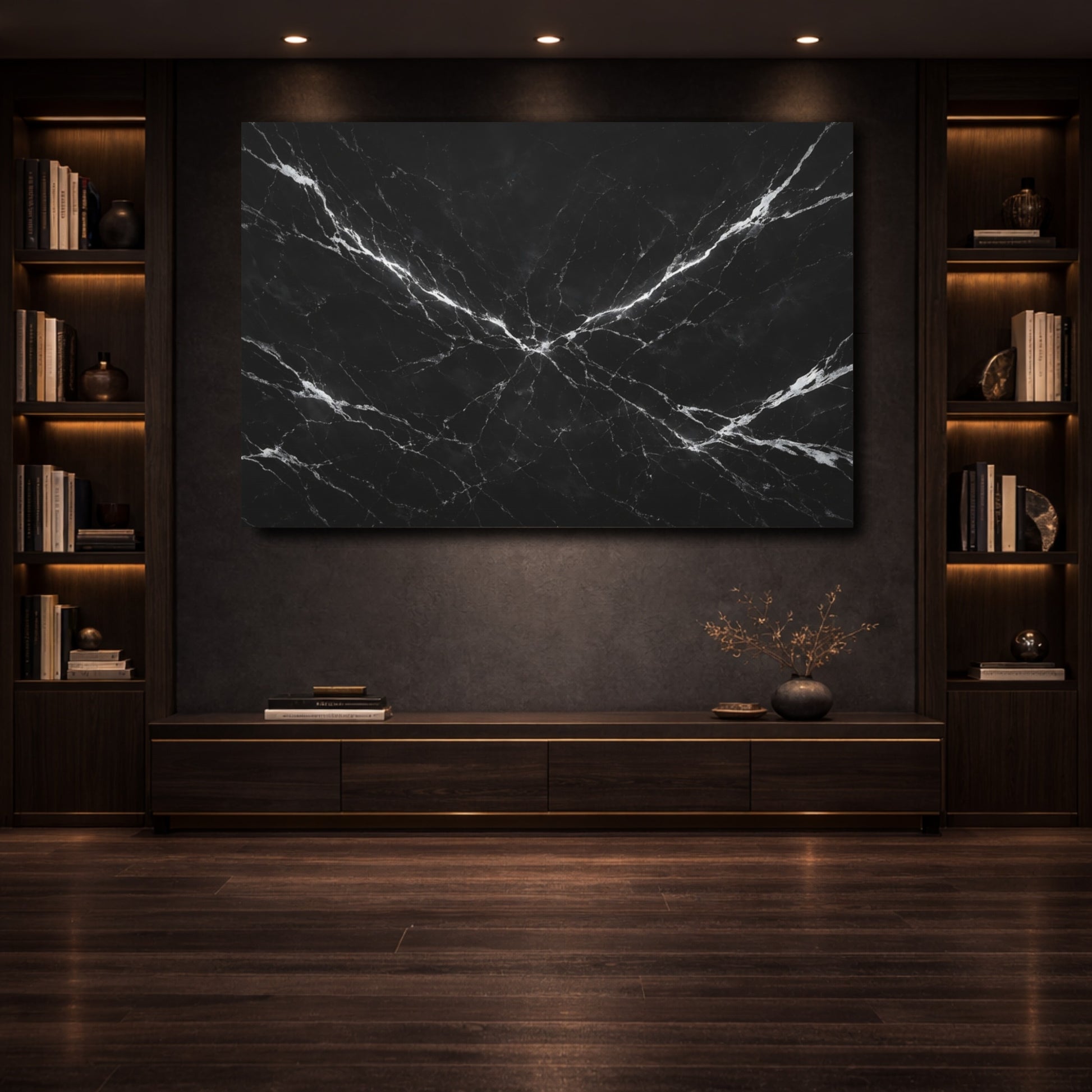 Mockup 3. Nature Black Marble Black And White Marble shown as stretched canvas wall art