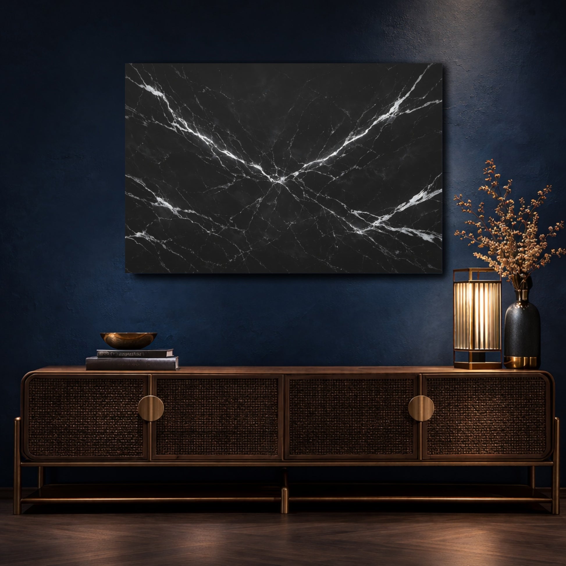 Mockup 4. Nature Black Marble Black And White Marble shown as stretched canvas wall art