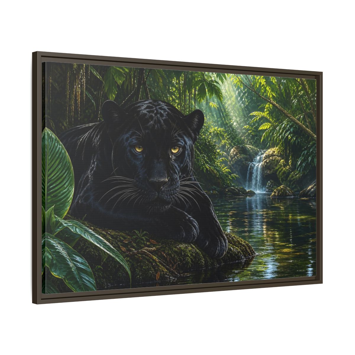 Main Mockup. Nature Black Panther Black Panther Jungle shown as stretched canvas wall art