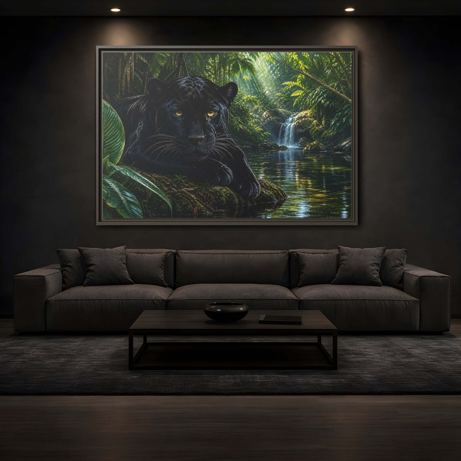 Mockup 3. Nature Black Panther Black Panther Jungle shown as stretched canvas wall art