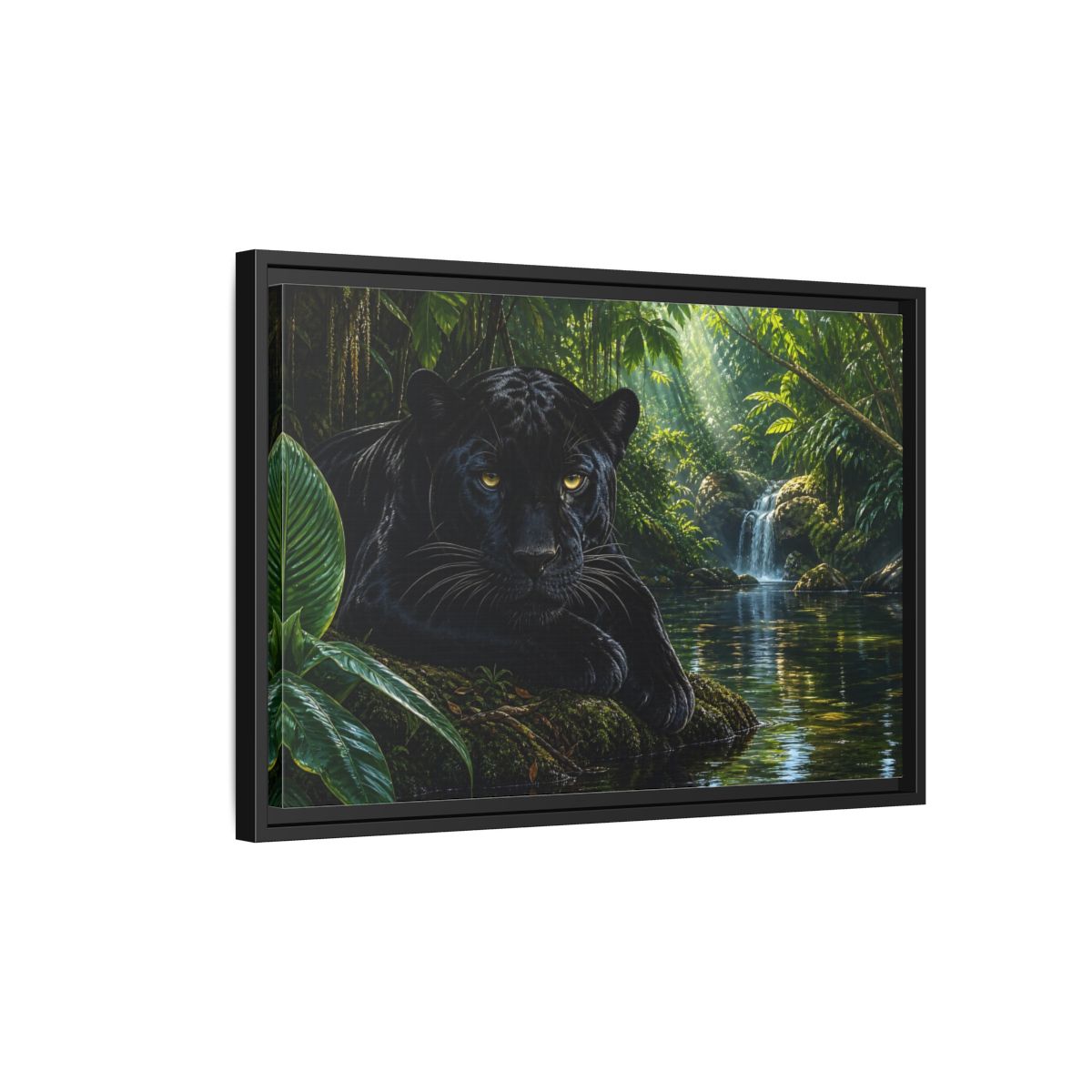 Side Mockup 3. Nature Black Panther Black Panther Jungle shown as stretched canvas wall art