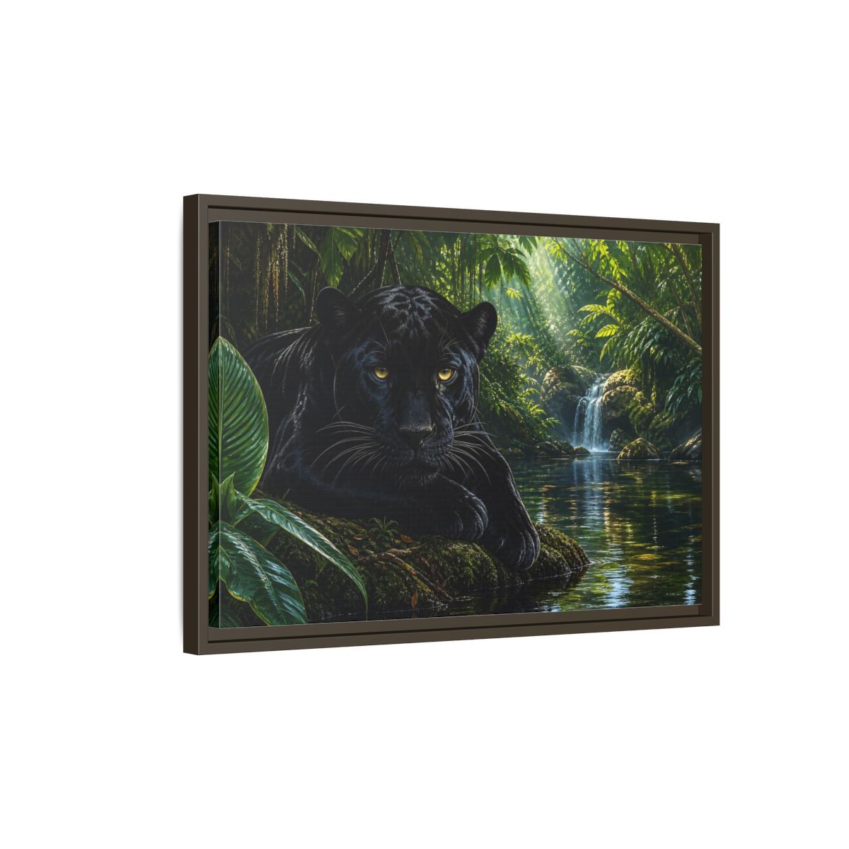 Side Mockup 2. Nature Black Panther Black Panther Jungle shown as stretched canvas wall art