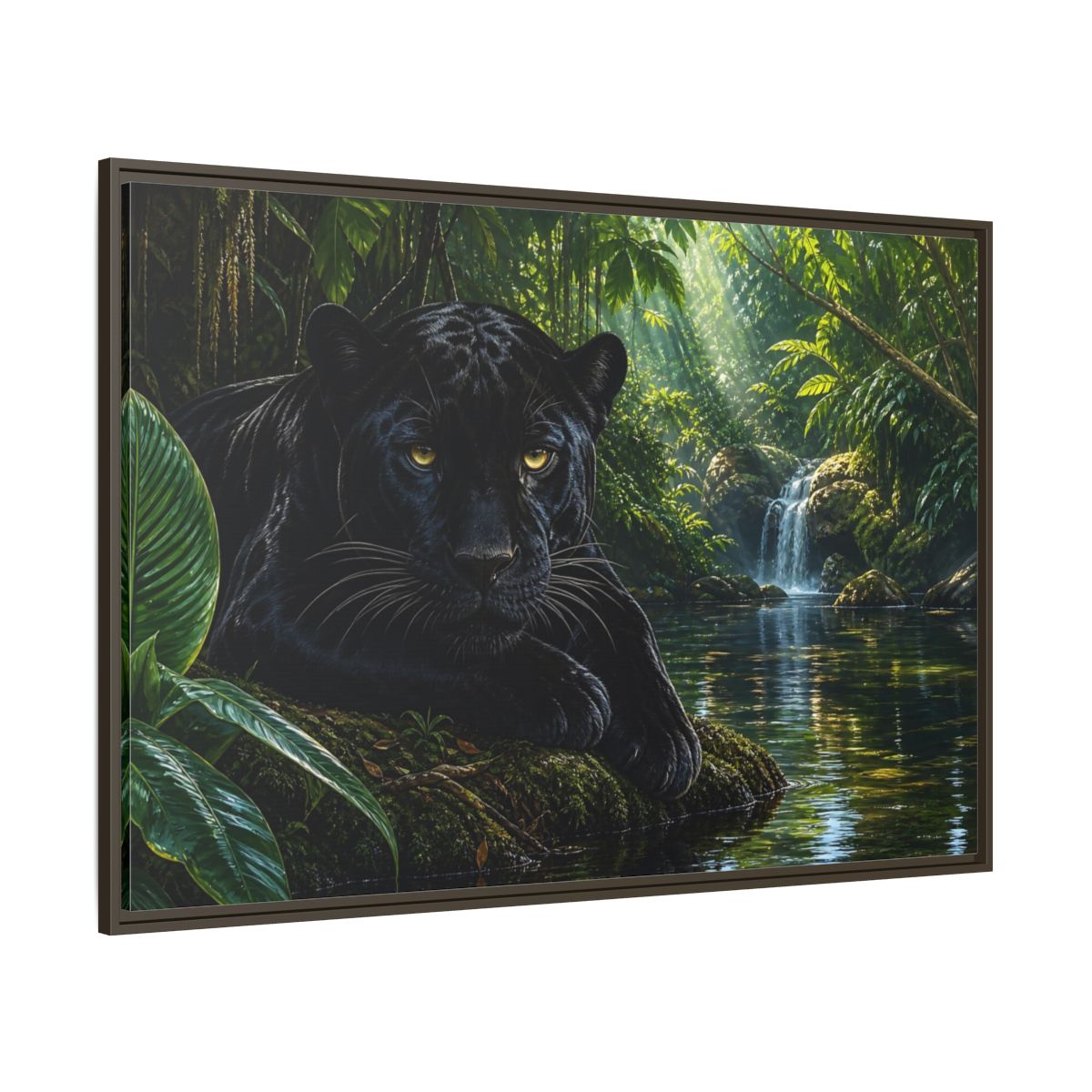 Side Mockup 8. Nature Black Panther Black Panther Jungle shown as stretched canvas wall art