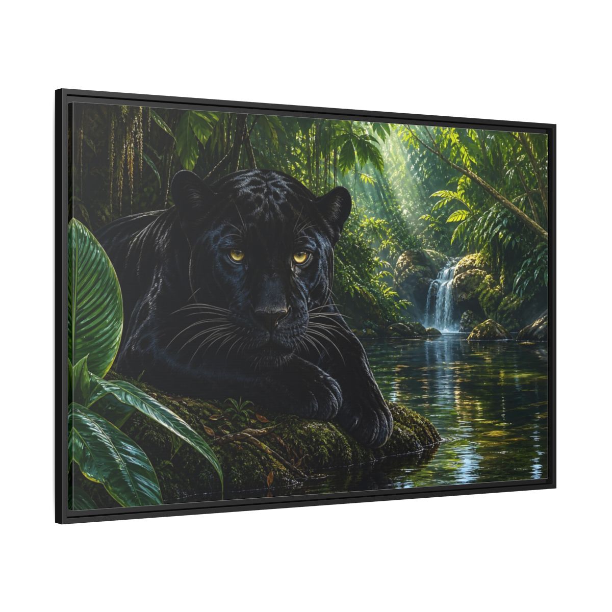 Side Mockup 12. Nature Black Panther Black Panther Jungle shown as stretched canvas wall art